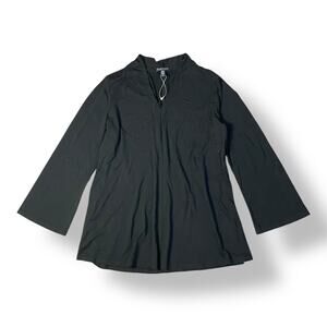 Eileen Fisher NWOT Viscose Jersey Mock V-Neck Top Womens Size M Black